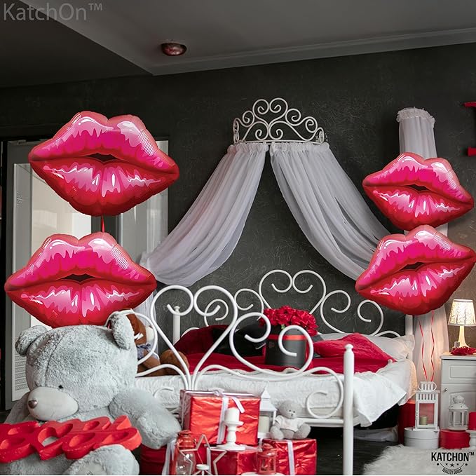 KatchOn, Huge Red Lip Foil Balloon - 30 Inch, Pack of 4 | Cute Kiss Balloons for Lips Balloon Decorations | Valentines Balloons | Galentines Day and Proposal Decorations