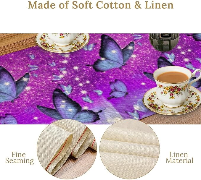 Flowers Butterfly Spring Table Runner, Pink Floral Seasonal Kitchen Dining Table Decoration for Home Party Decor 13x90 Inch