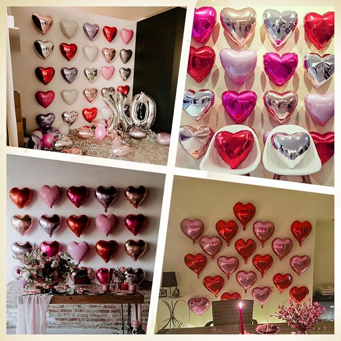 Gold Silver Heart Balloons, Heart Shaped Ballons, 20 Pcs 5/10/18 inch Gold Silver Foil Love Balloons for Valentine's Day Decorations Wedding Engagement Bridal Showers Anniversary Celebrations