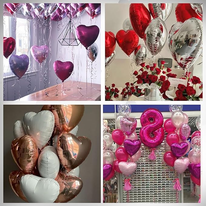 Hot Pink Heart Balloons, Heart Shaped Ballons, 20 Pcs 5/10/18 inch Pink Foil Love Balloons for Valentine's Day Decorations Wedding Engagement Bridal Showers Anniversary Celebrations