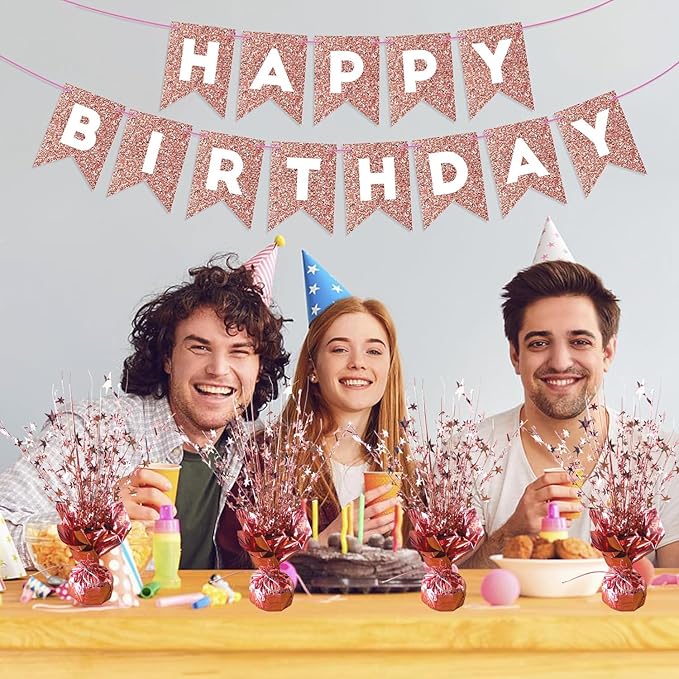 6 Pack Metallic Foil Spray Centerpiece Star Table Decoration Burst Table Centerpieces for Birthday Wedding Anniversary Graduation Holiday Party Supplies Decor, Rose Gold