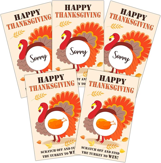 Thanksgiving Scratch Off Cards, Turkey Games For Family Party, Friendsgiving Party Favors For Adults, Thanksgiving Supplies Decorations, Pack Of 50, 03