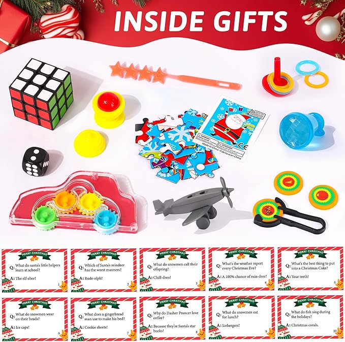 10 Pack Christmas Party Table Favors for Kids Adults, Xmas Party Favors Holiday Dinner Table Gifts with Hats Jokes Surprise Toys, Christmas Party Supplies Table Decorations for Family Office Classroom