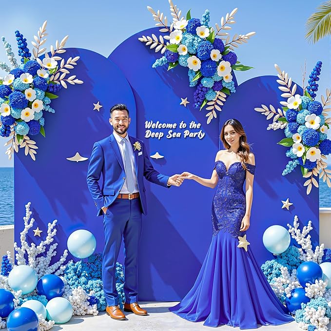 (7.2FT, 6.6FT, 6FT) Wedding Arch Cover Set of 3 Royal Blue Spandex Fitted Arch Cover for Round Top Chiara Backdrop Stand Covers for Birthday Party Banquet Photo Background Decoration