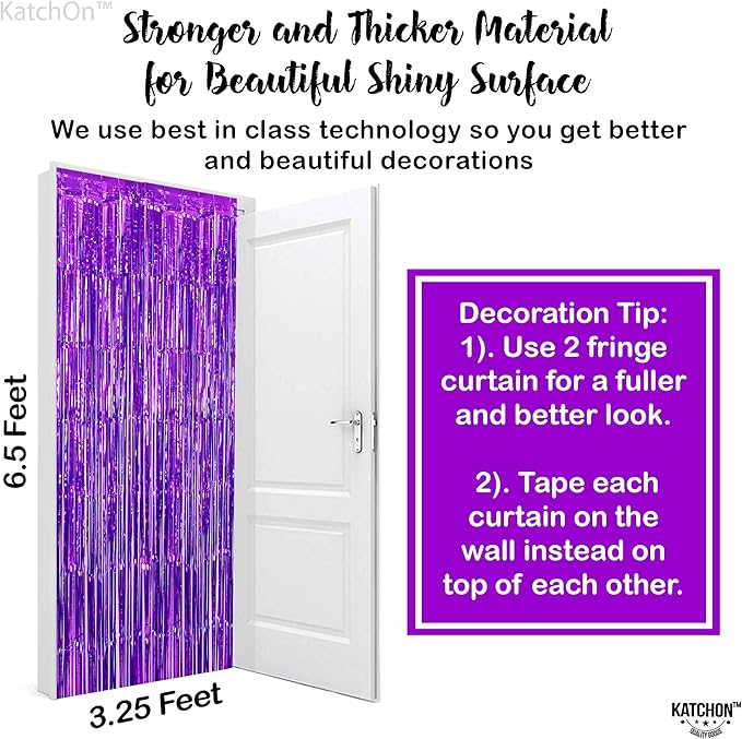 KatchOn, Metallic Purple Foil Fringe Curtain - Pack of 2 | Streamer Backdrops For Purple Birthday Decorations | Bachelorette, New Year, Halloween Decorations Indoor | Unicorn, Mermaid Party Decoration
