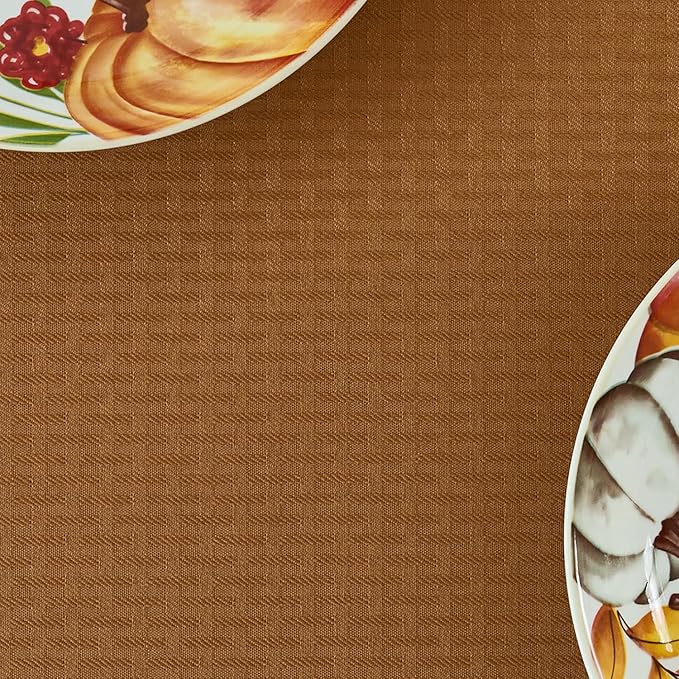 maxmill Fall Tablecloth Stain Resistant Waterproof Wrinkle Resistant Spillproof Soft Weaved Pattern Table Cloth for Dining Room Harvest Thanksgiving Parties, Rectangle 60 x 140 Inch, Amber