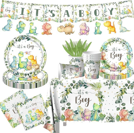 Dinosaur Birthday Party Decorations It's a Boy Baby Shower Party Supplies Disposable Dino Plates Napkins Banner Tablecloth Dinosaur Baby Boy Shower Decorations for 20 Guests