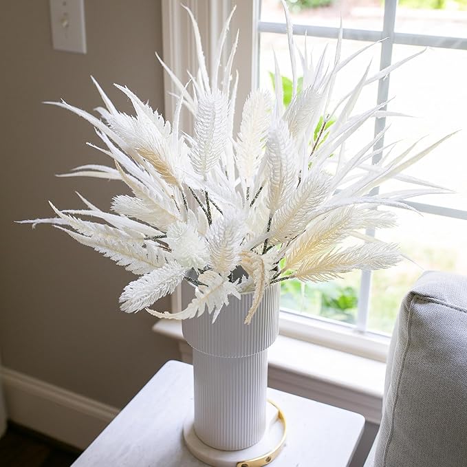 7 PCS Christmas Stems for Vases, 26 in Faux Stems Fake Plants Winter Stem Greenery Branches Fake Leaves Faux Foliage for DIY Craft Garland Home Kitchen Office Indoor Centerpiece Table Decor, White