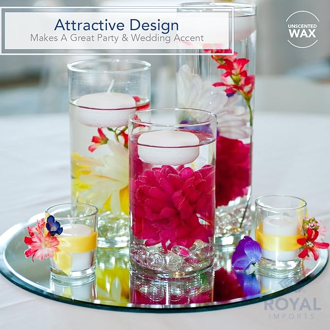 Royal Imports White Floating Candles 2” - Made in USA Pack of 72 Unscented Dripless Wax Discs - 5 Hour Burn Time - for Centerpieces, Weddings, Events, Home Décor