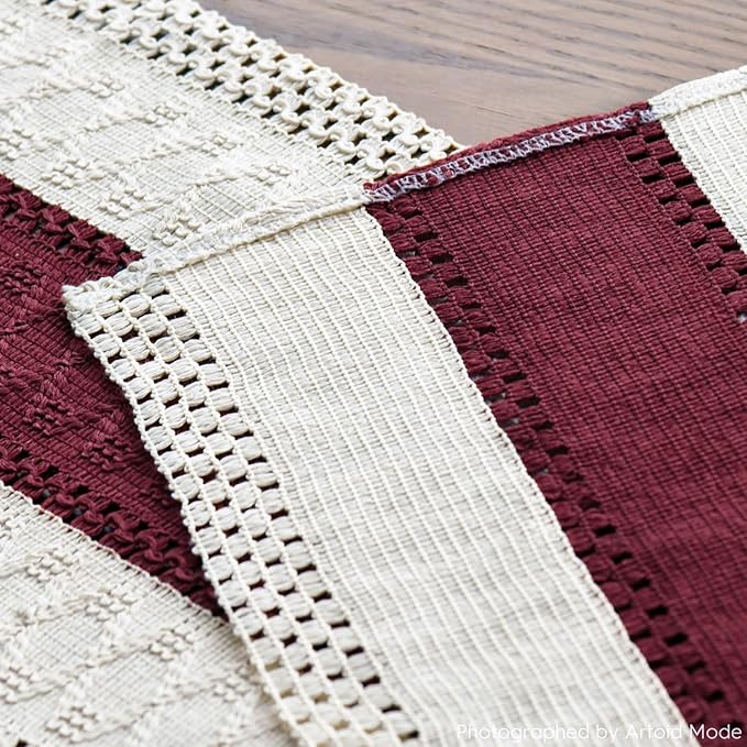 Artoid Mode Red Farmhouse Rustic Table Runner, Seasonal Holiday Hollow Kitchen Dining Table Decoration for Home Party Decor 12x36 Inch