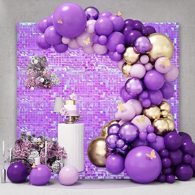 36 PCS Colorful Purpe Shimmer Wall Backdrop, Square Sequin Photo Backdrops Panel, Glitter Wall Background for Birthdays, Weddings, Halloween, Engagements, Disco Bachelorette Party Decoration (6FTx6FT)