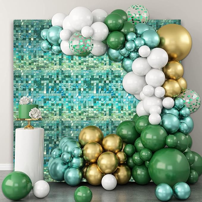 36 PCS Light Green Shimmer Wall Backdrop, Laser Square Sequin Photo Backdrops Panel, Glitter Wall Background for Birthdays, Weddings, Engagements, Jungle Hawaiian Party Decoration (6x6FT)