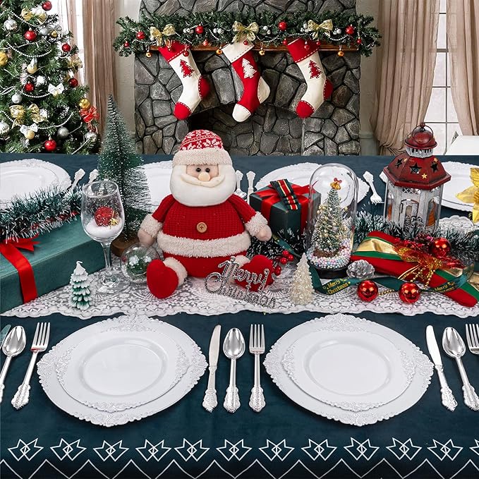 Liacere 150PCS Silver Plastic Plates with Silver Cutlery - Disposable Plastic Plates Include 30Dinner Plate, 30Dessert Plate, 30Knives, 30Spoons, 30Forks - Ideal for Wedding&Christmas