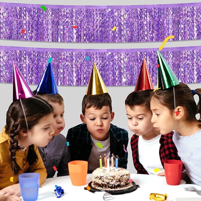 6 Pack 10 Feet Light Purple Wave Foil Fringe Garland Metallic Tinsel Streamers Banner Wall Hanging Curtain Backdrop for Parade Floats, Mother's Day, Easter, Bachelorette, Wedding Party Decoration
