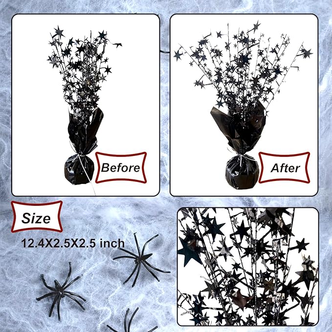 6 Pack Halloween Table Centerpieces Party Table Decoration Metallic Foil Spray Centerpiece Star Black Decor Indoor for Birthday Wedding Anniversary Graduation Holiday Party Supplies