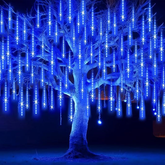 Christmas Lights Outdoor 16 Inch Meteor Shower Rain String Lighting, 20 Tube 960 LEDs Icicle Tree String Decor for Halloween Yard Party Patio Xmas Decoration,Blue