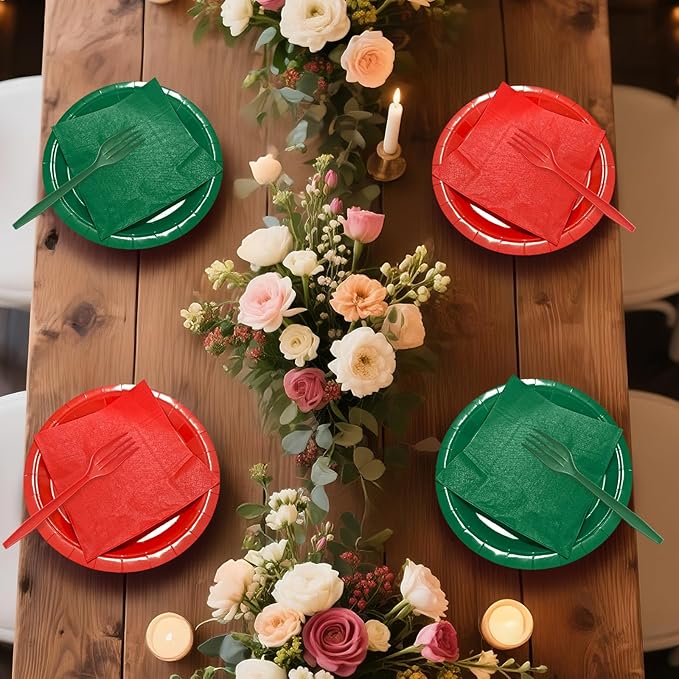 Dark Green Paper Plates 9 Inch Set Disposable Dark Green Birthday Dessert Dinner Plates and Napkins Party Supplies(75 PCS)