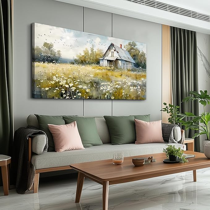 FUHAIHUA Canvas Wall Art For Living Room Large Wall Decor For Office Bedroom Wall Decorations Rural Landscape Paintings Farmhouse Watercolor Pictures Artwork Hotel Aesthetic Home Decor 20x40 In