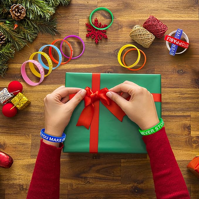 QEERBSIN Motivational Quote Bracelets- 20 Pcs Silicone Bracelets bulk Inspirational Wristbands-Stretch Unisex Wristbands for Student Graduation Gift from Teacher for Kids Children