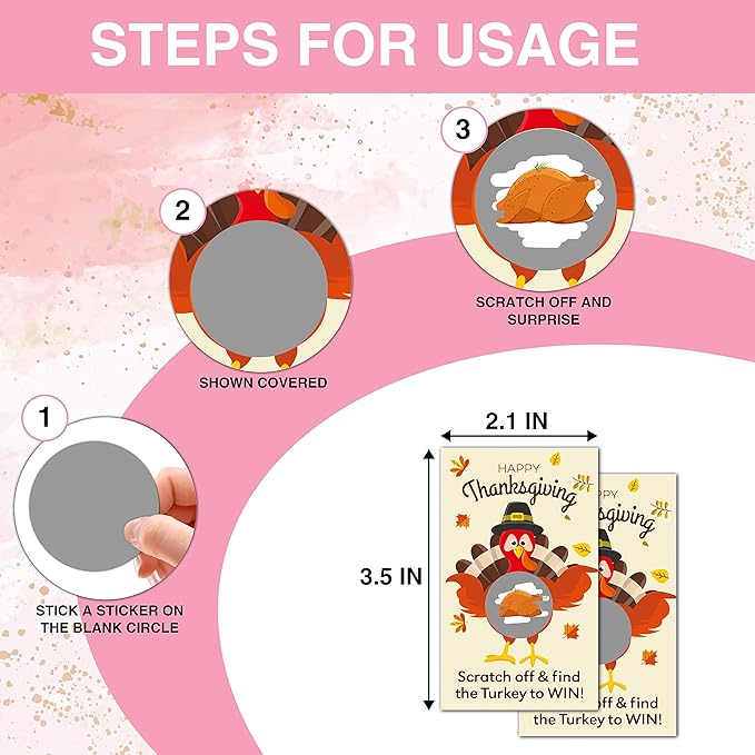 Thanksgiving Day Scratch Off Game Cards - Pumpkin & Turkey Design Fall Harvest Party Game - Halloween/Autumn Themed Party Activities & Supplies Decorations - 50 Pack(03)