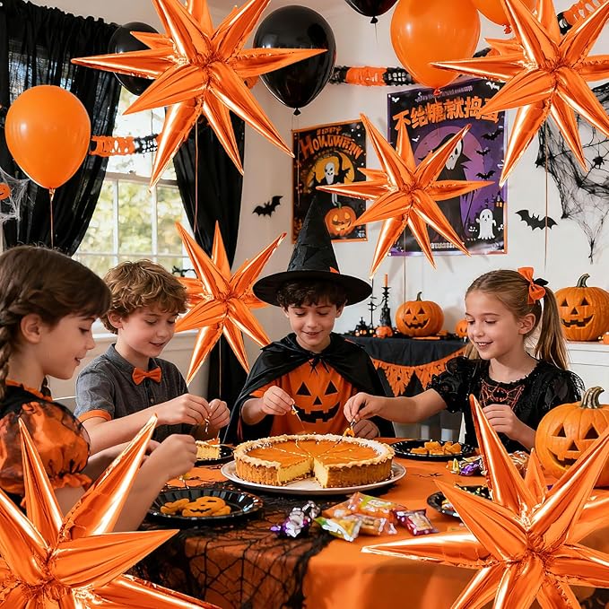 60Pcs Orange Star Balloons Foil Explosion Mylar Balloon 12 Point Spike Ballons Metallic Photo Backdrops for Christmas Halloween Thanksgiving Wedding Anniversary Birthday Fall Theme Party Decorations