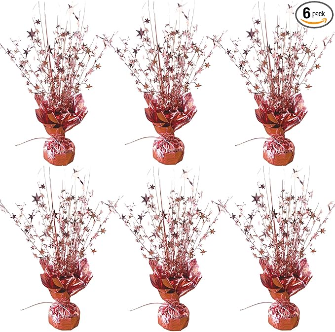6 Pack Metallic Foil Spray Centerpiece Star Table Decoration Burst Table Centerpieces for Birthday Wedding Anniversary Graduation Holiday Party Supplies Decor, Rose Gold