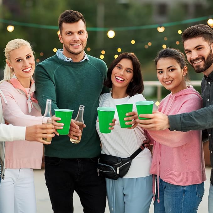 50 Pack 16 Ounce Disposable Plastic Cups Green Plastic Party Cups Heavy Duty Drinking Cup Bulk for Party Christmas Graduation Wedding Birthday Halloween Festival Supplies