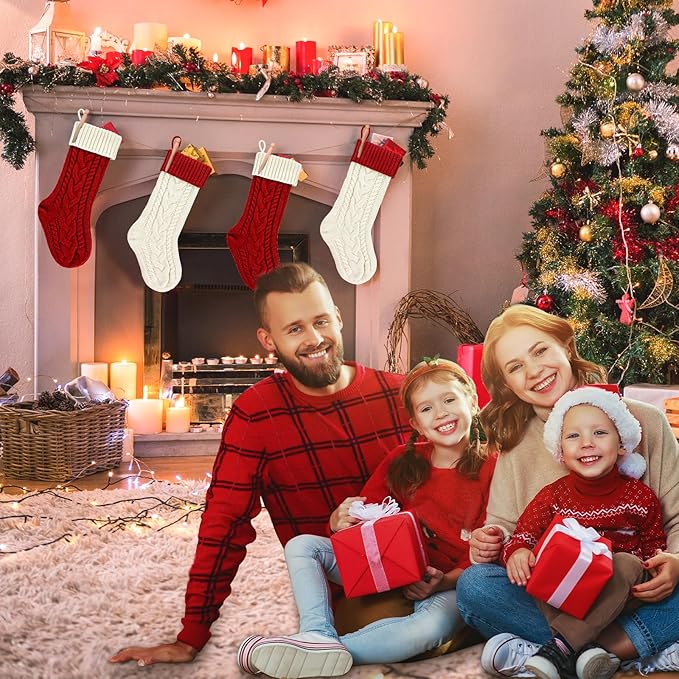 2 Pack 18" Personalized Christmas Stockings, 18inch Large Cable Knitted Xmas Hanging Stocking Decorations for Holiday Christmas Party Family Decor (Lvory/Burgundy)