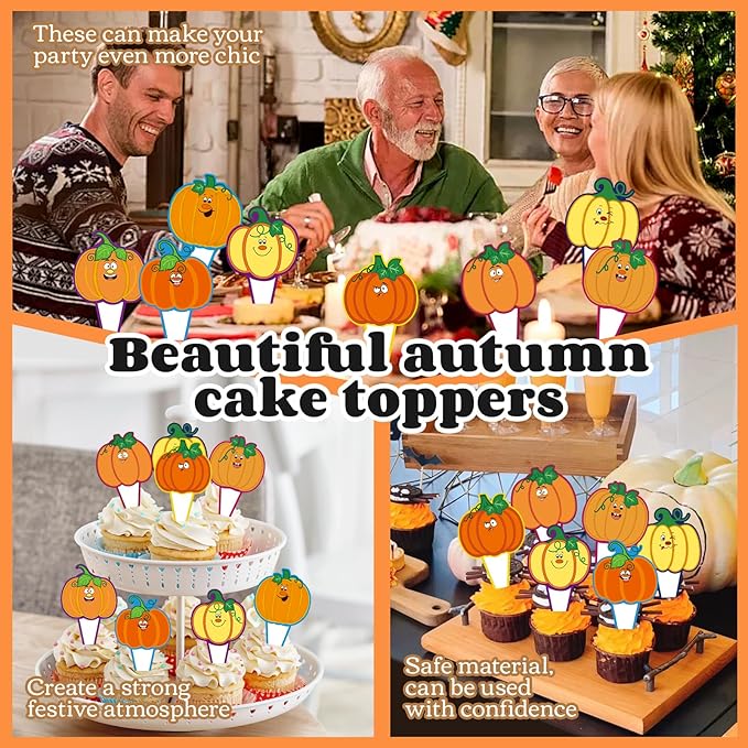 24 Pieces Thanksgiving Pumpkin Happy Birthday Cupcake Toppers Autumn Pumpkin Thanksgiving Party Decorations Cake Toppers Cupcake Toppers Party Supplies Decorations for Baby Shower Boys Girls