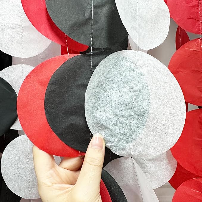 192Ft Red Black White Party Decorations Big Circle Dots Backdrop Streamer Garland for Graduation Birthday Bachelorette Engagement Baby Shower Wedding Las Vegas Casino Poker Pirate Party Supplies