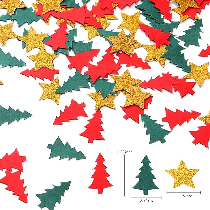 Christmas Holiday Confetti Glitter Sprinkles Red Green White Christmas Tree Star Table Confetti 300pcs,Thanksgiving, Weddings, New Years, Birthdays, Winter Party Decoration Lasting Surprise