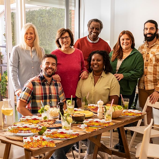 100 Pcs Fall Pumpkin Maple Tableware Party Supplies Set, Serves 25 – Disposable Autumn Harvest Paper Plates, Napkins, and Forks, Thanksgiving Day Dinnerware for Friendsgiving Gatherings Decorations