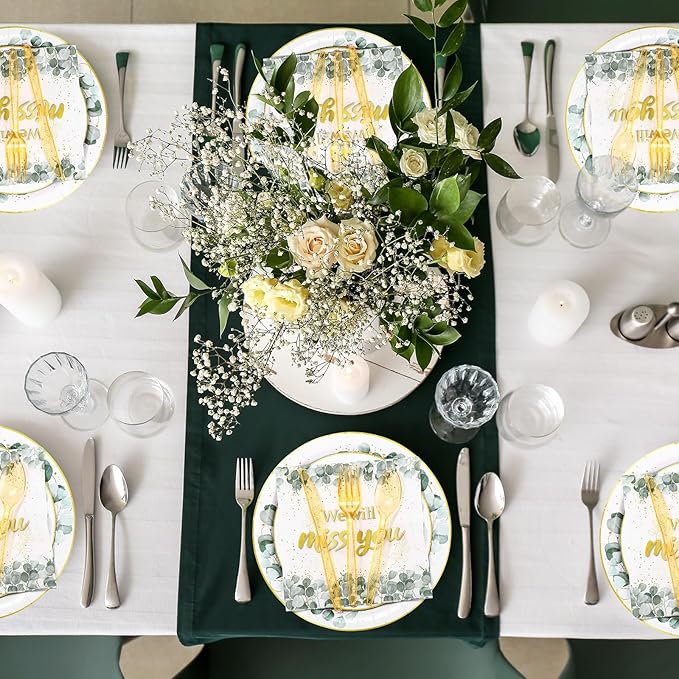 Pickmesh 400 Pcs Sage Green Farewell Party Supplies Include We Will Miss You Disposable Paper Plates Napkins Cups Cutlery for Coworkers Going Away Goodbye Retirement Party Decorations Serve 50