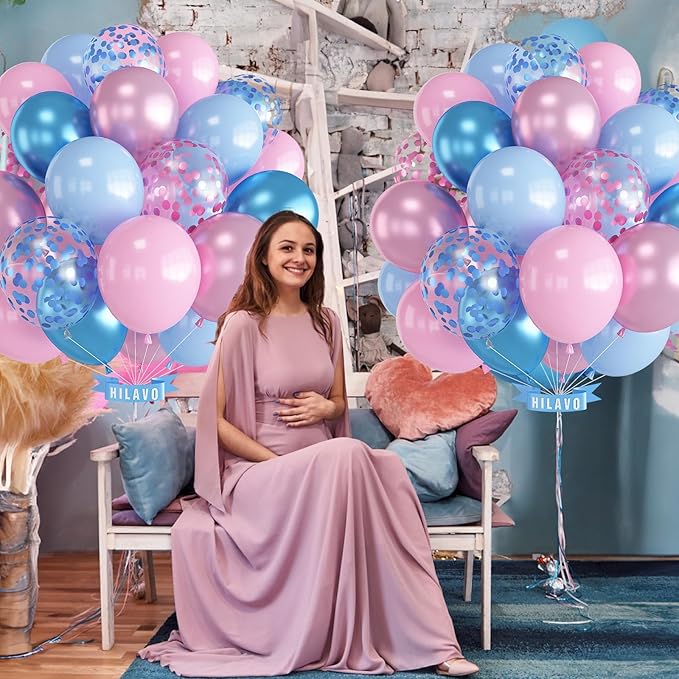 Pink Blue Balloons 35 Pcs 12 Inch Pastel Pink and Blue Confetti Balloons Gender Reveal Boys or Girls Theme Helium Latex Balloon Set for Bridal Shower Baby Shower Wedding Birthday Party Decorations