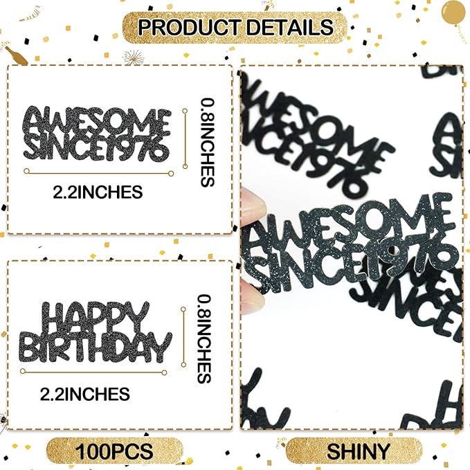 Black Glitter Birthday Confetti - Elegant Table Decorations for 49th & 50th Birthday Parties, Anniversary Party Decor，Milestone Celebration for Men & Women, Classy Black and Gold Party Supplies