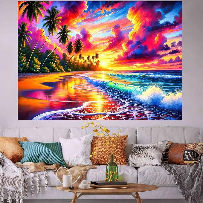 Beach Backdrop Banner 7.5x5.9ft Summer Hawaii Tropical Photography Backdrops Banner Vivid Pinks Sky Background for Outdoor Photo Party Decoration Sunshine Hawaii Themed