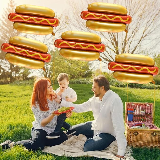 5 Pcs Hot Dog Helium Foil Balloons Funny Burger Party Balloons Fast Food Snacks Picnic Burger BBQ Themed Decorations Birthday Baby Shower Supplies