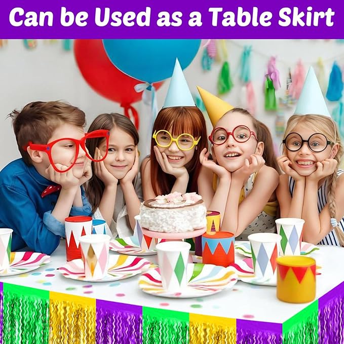 6 Pack 10 Feet Gold Green Purple Wave Foil Fringe Garland Metallic Tinsel Streamers Banner Wall Hanging Curtain Backdrop for Parade Floats, Mother's Day, Easter, Wedding, Birthday Party Decoration