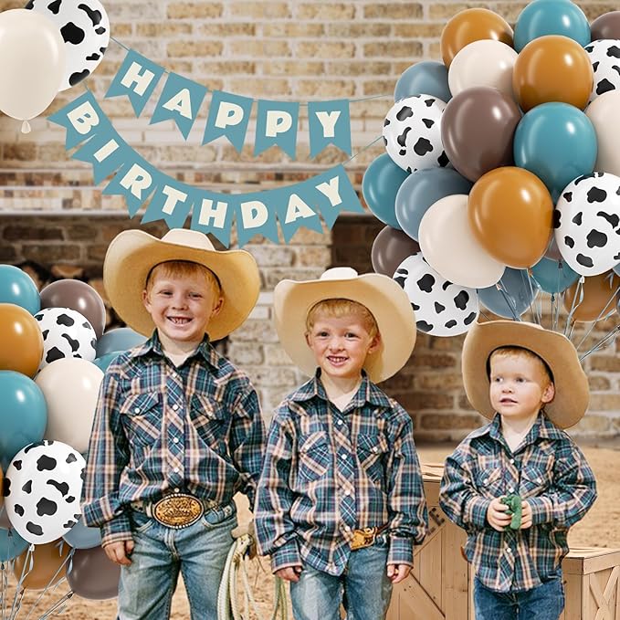 60pcs Cowboy Balloons, Brown Slate Blue Dusty Blue Sand White Latex Western Balloons for Farm Cowboy Western Baby Shower Birthday Party Decorations