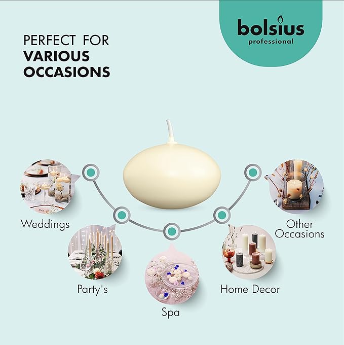 BOLSIUS Unscented Floating Candles - Pure Rich Creamy Ivory, 20 Set - Smokeless, European Quality - Imbue Breathtaking Ambiance for Romantic Wedding Centerpieces, Decorations, Events, Holiday Parties