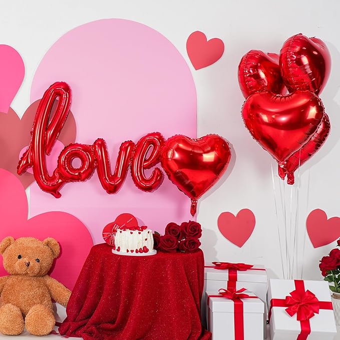 Red Heart Balloons,12Pcs Heart Shaped Foil Balloons,18Inch Red Love Helium Polyester Film Balloon for Valentine's Day Anniversary Birthday Anniversary Wedding Party Decorations