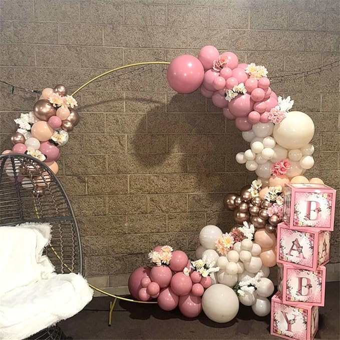 Dusty Pink and Rose Gold Balloons, 12In Retro Blush Pink Beige White Balloons with Metallic Rose Gold Confetti Latex Balloons Set for Girls Women Birthday Baby Bridal Shower Wedding Party Decorations