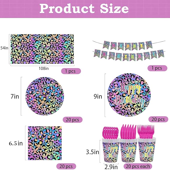 142PCS Leopard Print Party Decorations,Jungle Animal theme Decorations Include Tableware, Plate, Cup, Napkin, Cutlery, Animal Cheetah Print Birthday Party Supplies Serve 20