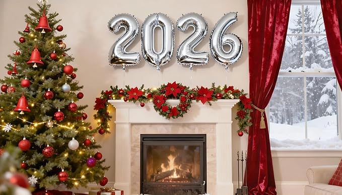 Silver 2026 Number Balloon 40 Inch, Foil Balloons 2026 New Years Eve Party Supplies, 2026 Silver 2026 Graduation Decorations, Silvery Balloon Suit