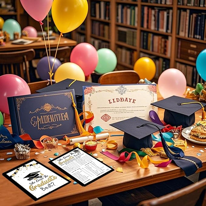 Who Knows The Graduate Best, 30 Black Gold Grad Party Games Cards, Graduation Games 2025 Party Favors, Graduation Party Decorations for Senior High School College University
