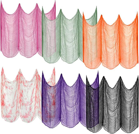 ZeeDix 6 Pack Halloween Creepy Cloth 30 x 75 Inch Halloween Decoration Spooky Scary Gauze Cloth for Party Supplies Outdoor Yard Home Doorways(6 Colors)