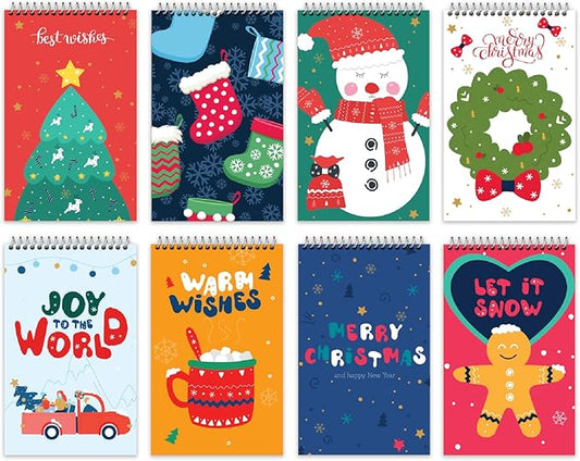 easykart labels 24 Packs Mini Christmas Notepads, Holiday Memo Spiral Notebooks Snowman Merry Christmas Pattern Notebooks for Kids Gift Xmas Party Favor Supplies