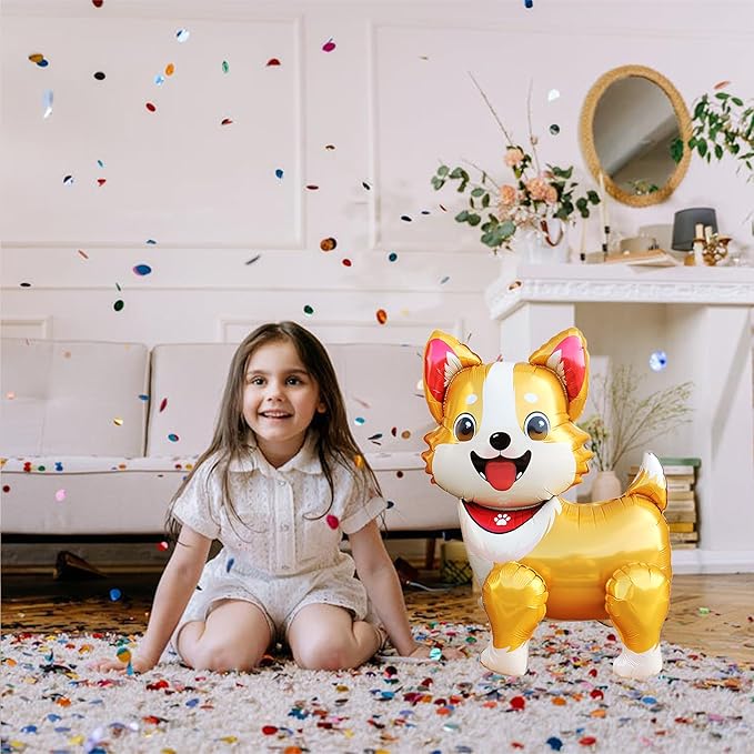 3D Pet Dog Foil Balloons,Puppy Dogs Corgi Standing Animal Party Supplies,Kids Baby Shower Animal Theme Birthday Party Decorations Gifts