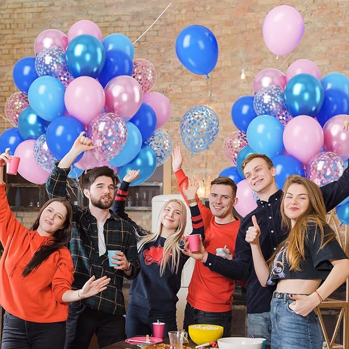 Paready Pink and Blue Balloon Set - 50Pcs 12 Inch Pastel Confetti, Royal and Metallic Balloons for Kids Girls Birthday, Baby Shower, Gender Reveal Supplies