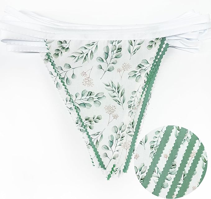 32Ft Sage Green Leaves Party Decorations Green Leaves Triangle Flag Fabric Banner Pennant Bunting Garland Streamers for Birthday Wedding Baby Bridal Shower Jungle Safari Summer Spring Garden Decor